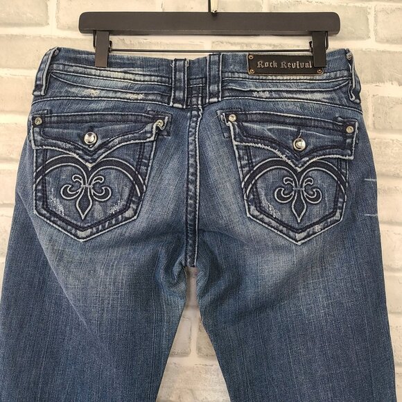 Rock Revival Sasha Embellished Bootcut Jeans Womens 30 Fleur de lis - Picture 1 of 9